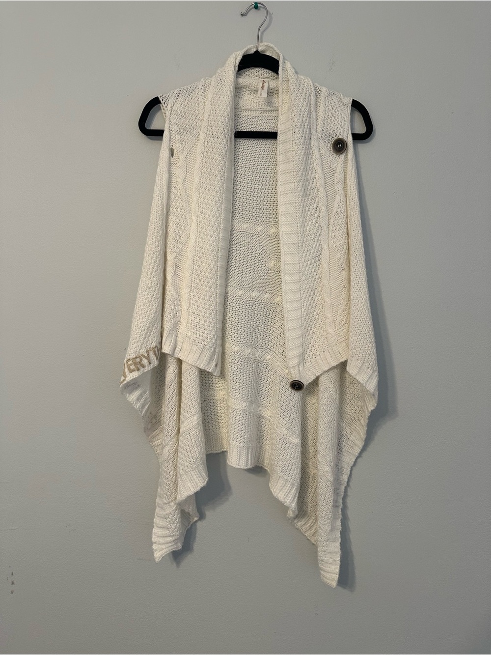 Cream Cable-Knit Open-Front Cape